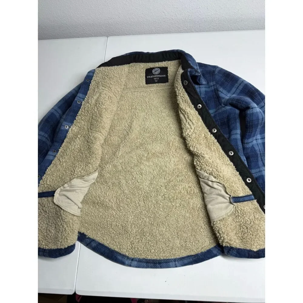Weatherproof Boy's Sherpa Lined Fleece Button Up Shirt Jacket Sz 10/12 See Notes